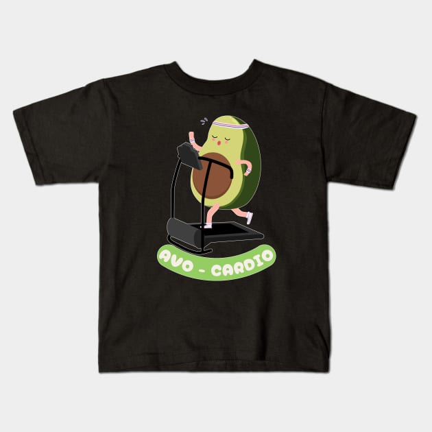 Avo Cardio Avocado Running on a Treadmill Kids T-Shirt by BaliChili